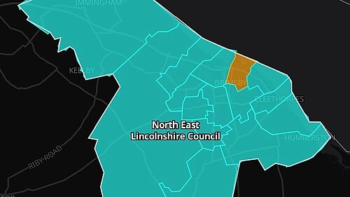Map of North East Lincolnshire showing council ward boundaries, with East Marsh highlighted.